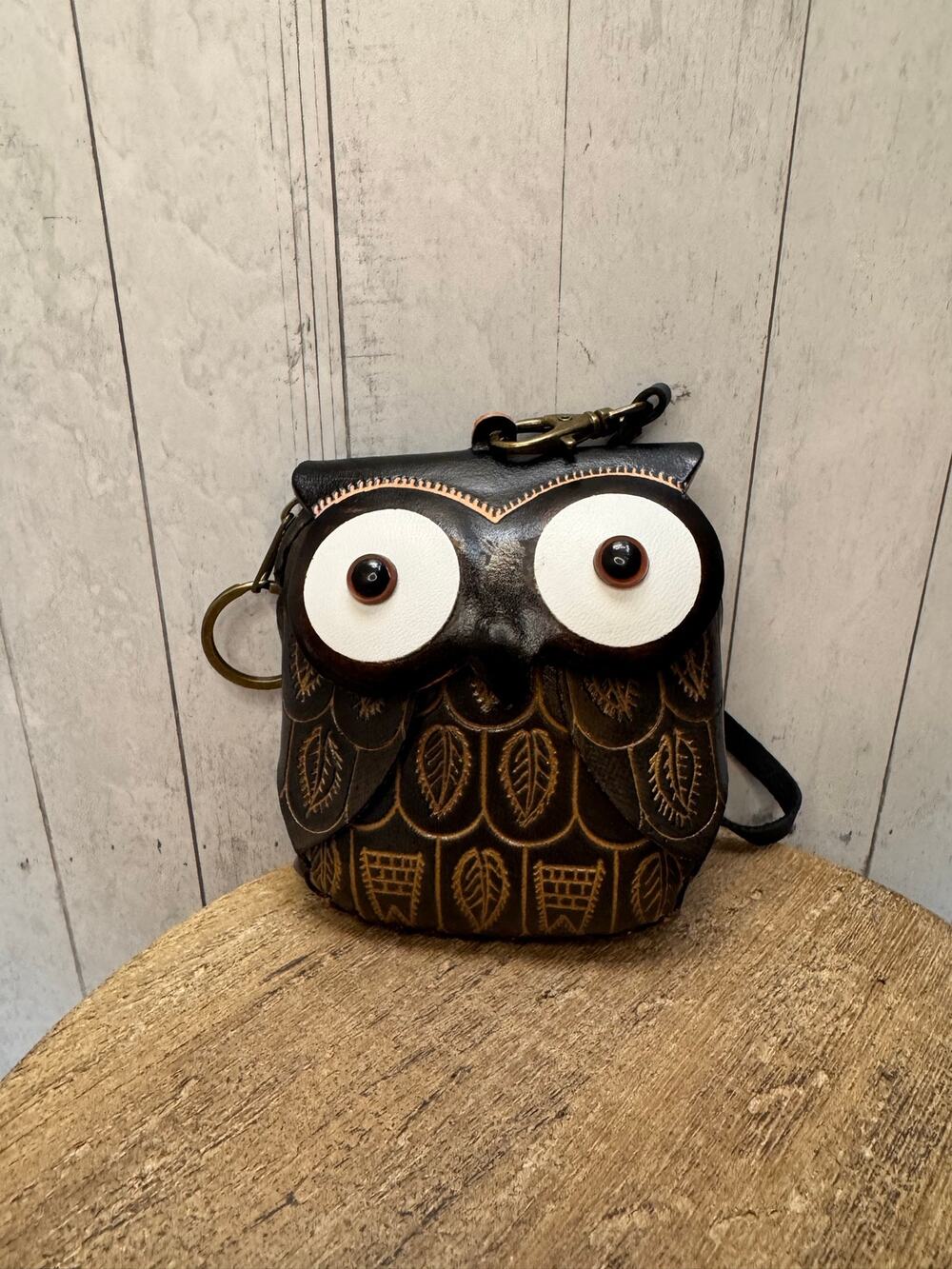 Genuine Leather Black Owl Wristlet Wallet Leather Coin Purse NEW FAST SHIP